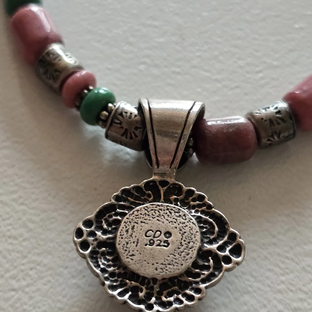 Sterling Turquoise Rhodonite Necklace by Carolyn Pollack Southwestern - Picture 6 of 9